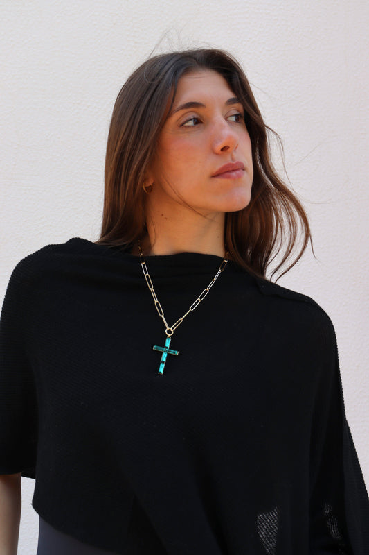 Collar Cruz Cadena Verde Turquesa