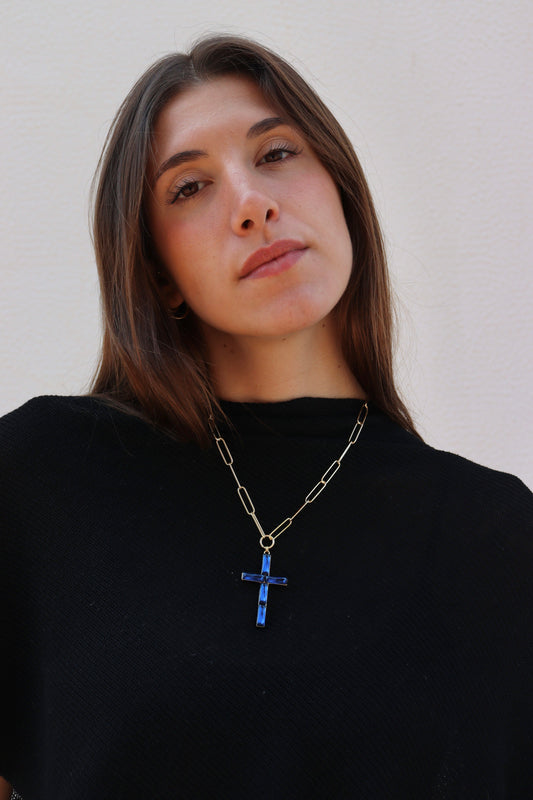 Collar Cruz Cadena Azul