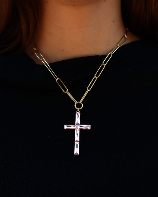Collar Cruz Cadena Rosa