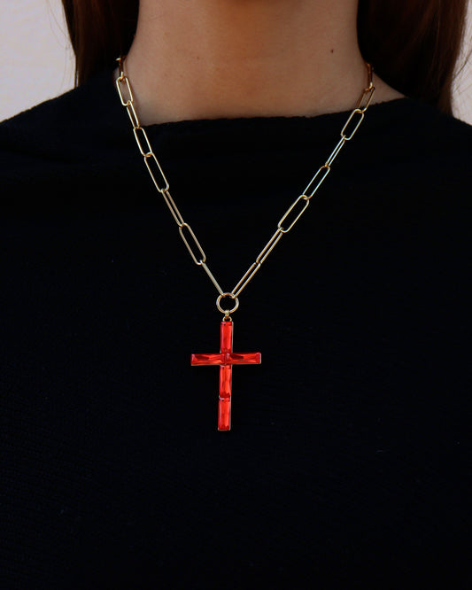 Collar Cruz Cadena Rojo