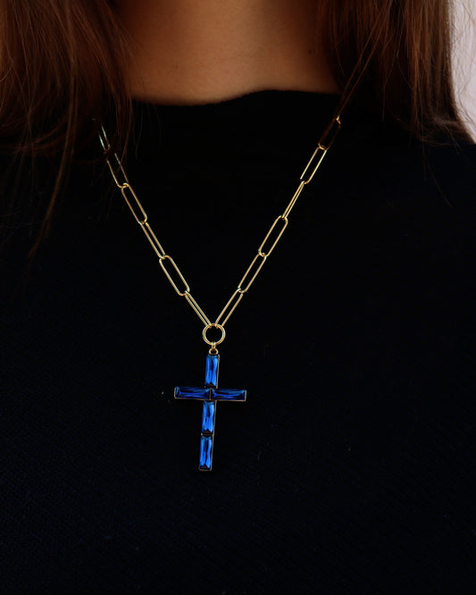 Collar Cruz Cadena Azul