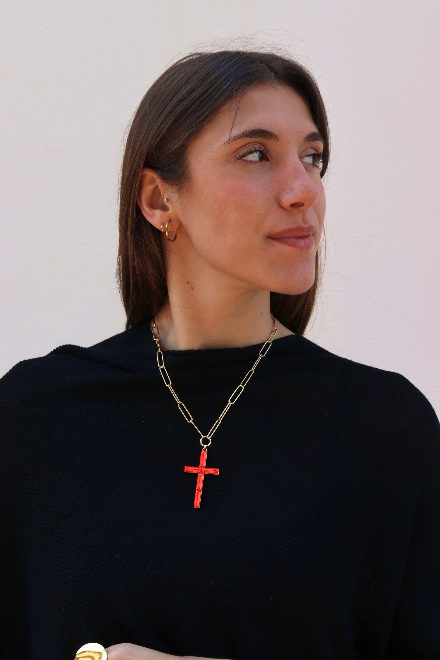 Collar Cruz Cadena Rojo